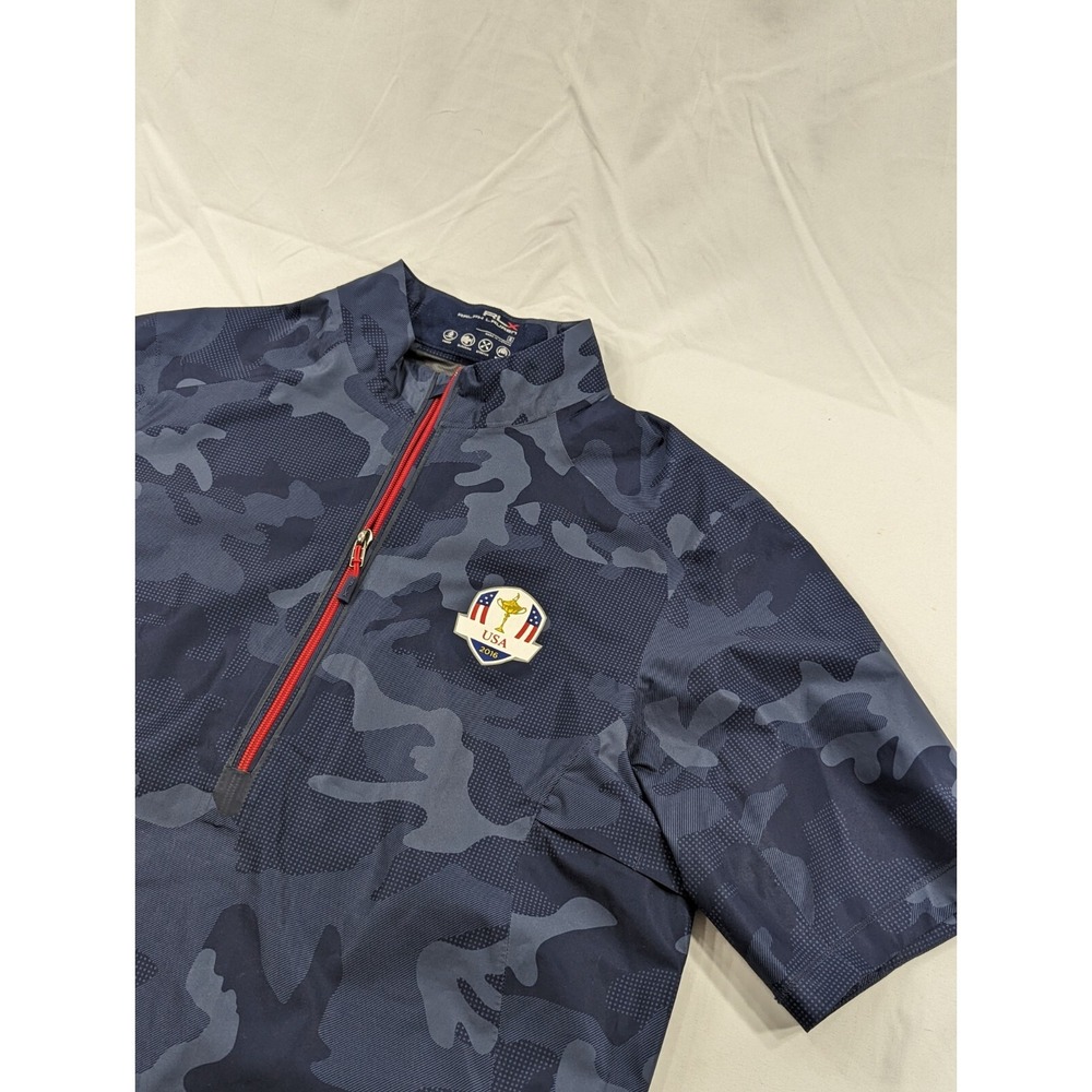 RLX Ralph Lauren Short Sleeve Small Blue Pullover 2016 Ryder Cup Golf Camo USA